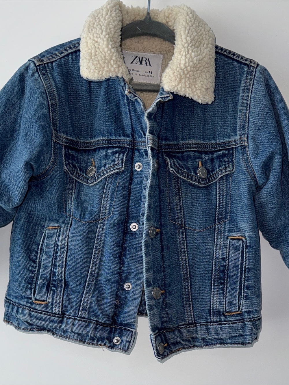 Zara Kids Denim Jacket with Cream Sherpa Collar